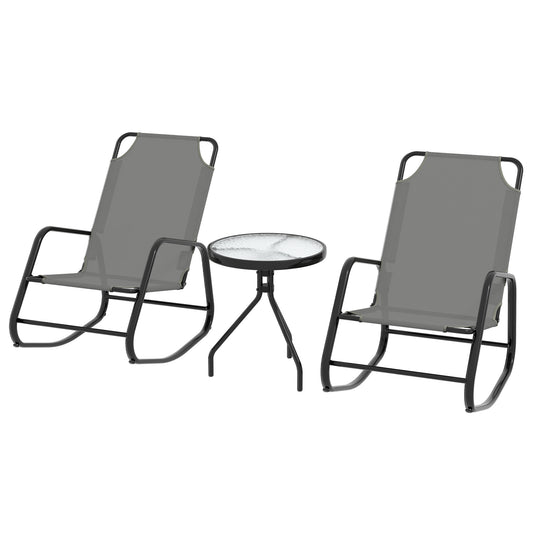 Patio Rocking Chairs Set of 2, 3 Pieces Patio Bistro Set with Metal Frmae, Breathable Mesh Fabric Seat for Garden, Deck, Grey - Gallery Canada
