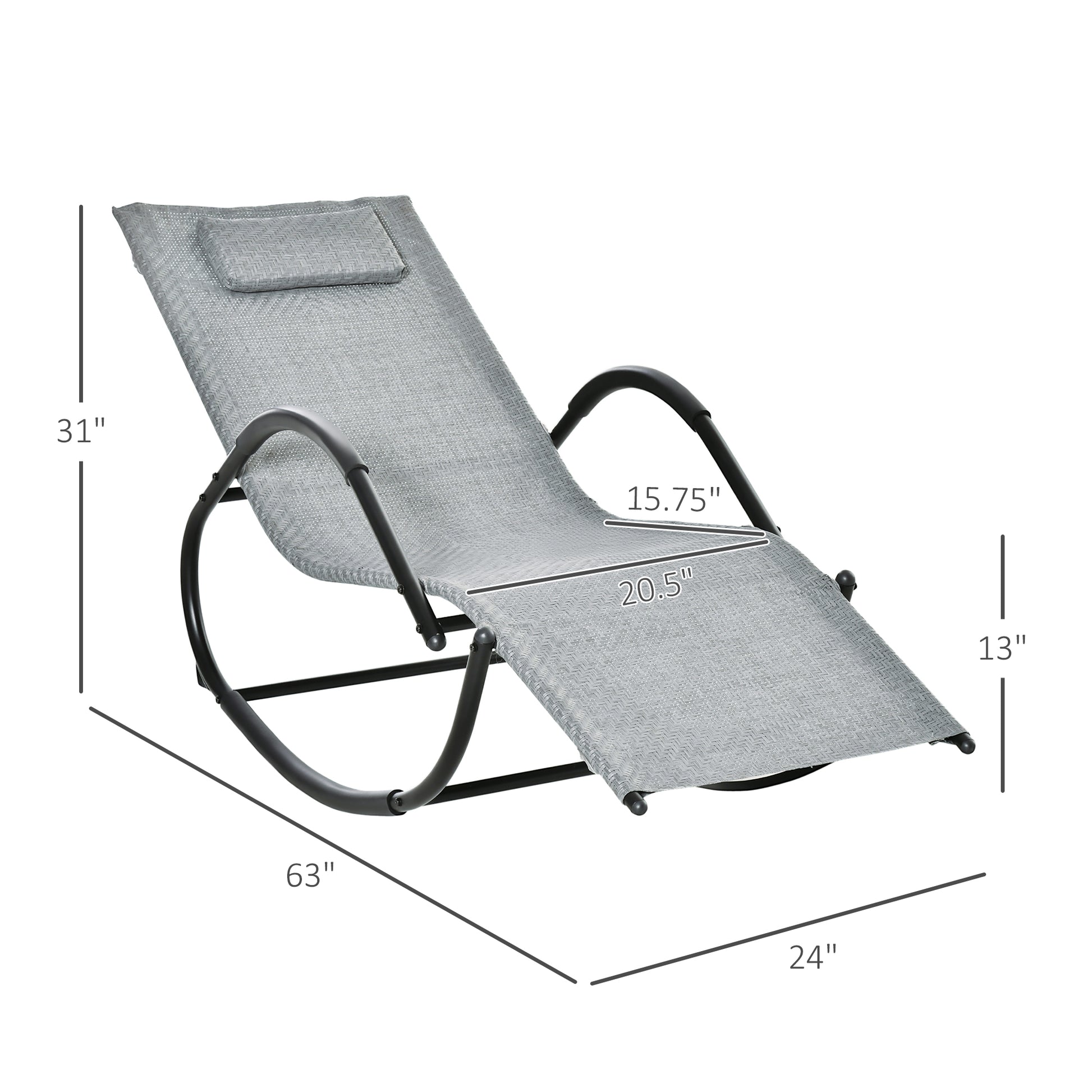 Zero Gravity Rocking Lounge Chair, Patio Rocker w/ Removable Pillow, Recliner Seat for Indoor &; Outdoor, Breathable Texteline, Grey Outdoor Rocking Chairs   at Gallery Canada