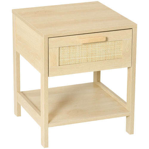 Narrow Nightstand, Bedside Table with Drawer and Storage Shelf for Bedroom, Natural