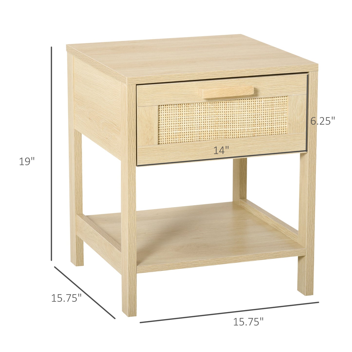 Narrow Nightstand, Bedside Table with Drawer and Storage Shelf for Bedroom, Natural Bedside Tables   at Gallery Canada