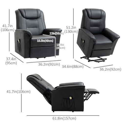 Electric Power Lift Chair for Elderly, PU Leather Recliner Sofa with Footrest and Remote Control for Living Room, Black