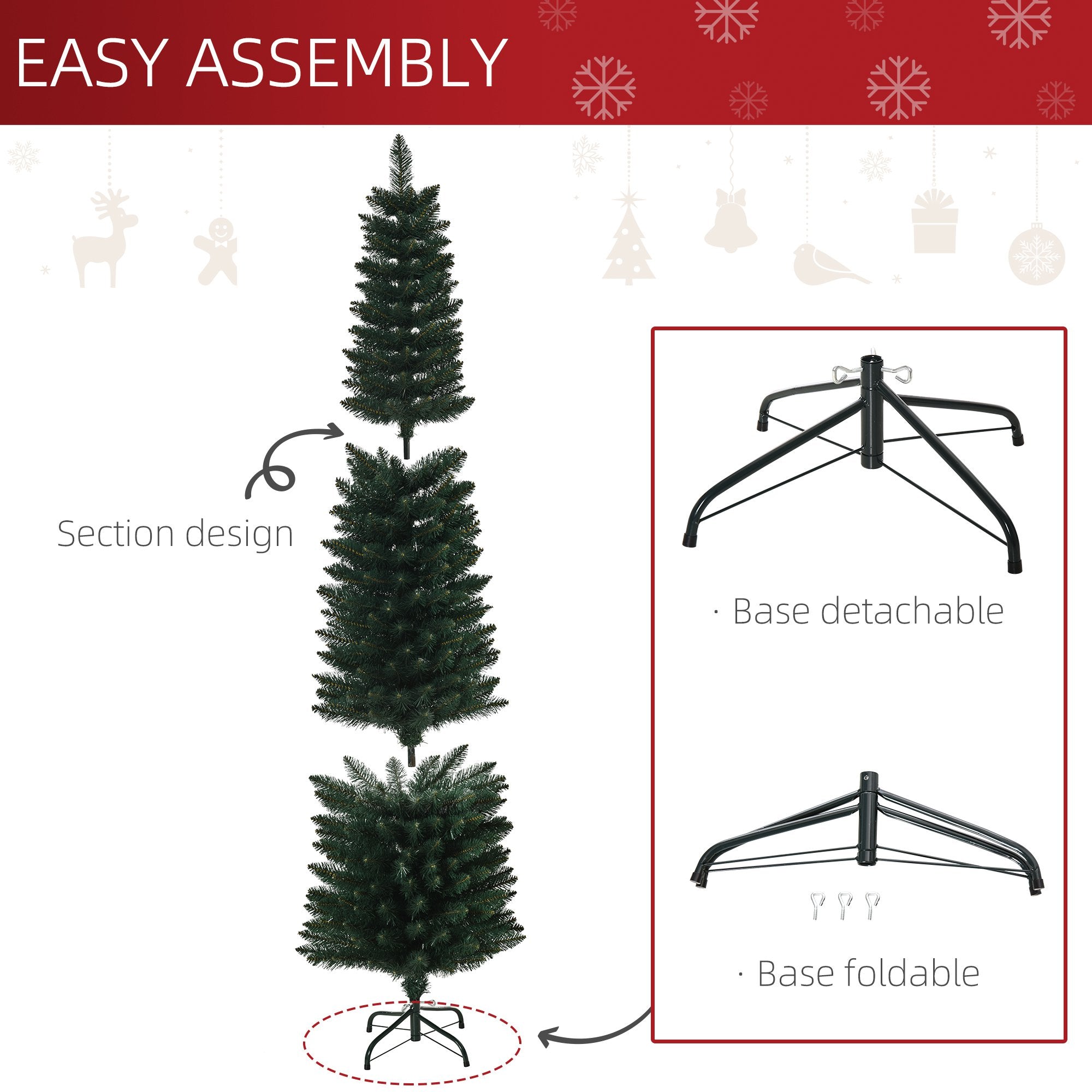 6FT Artificial Christmas Tree Xmas Pencil Tree Holiday Home Indoor Decoration with Foldable Black Stand for Party, Green Artificial Christmas Trees   at Gallery Canada