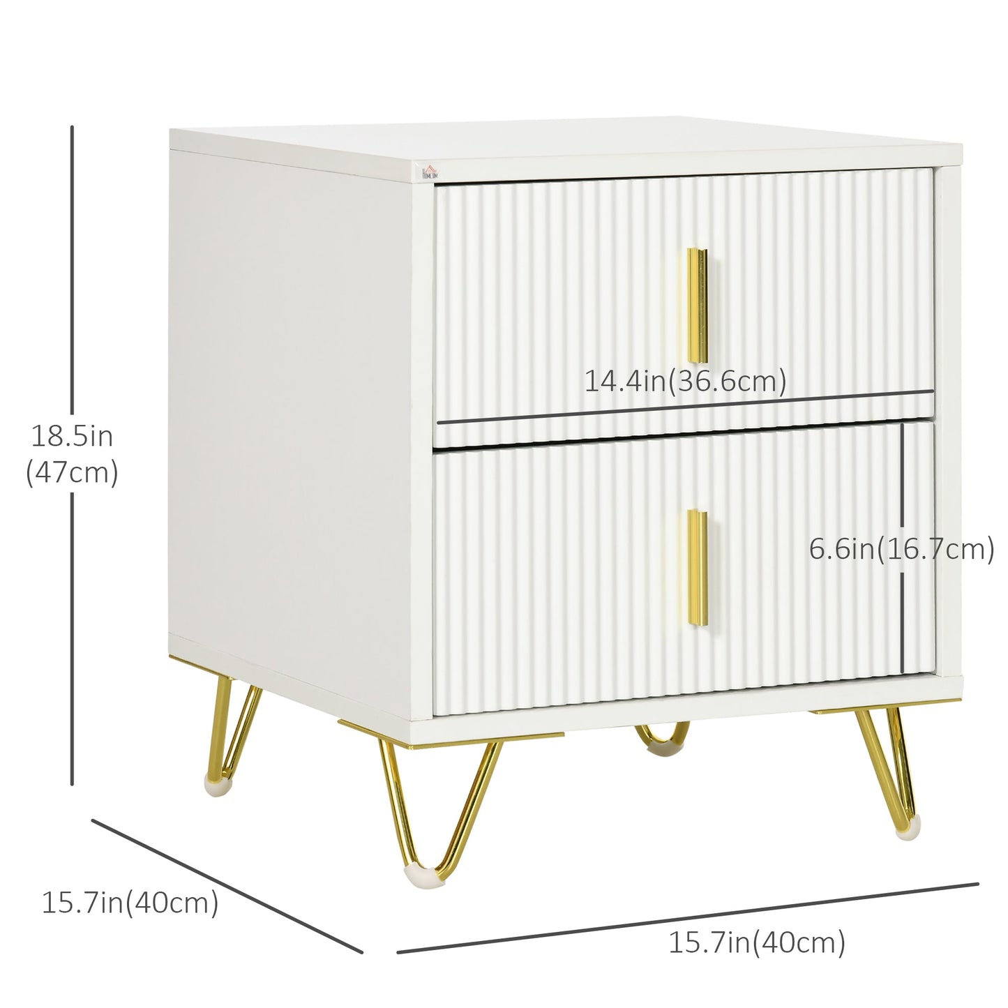 Nightstand, Bedside Table with 2 Drawers, Side End Table with Metal Legs for Living Room, Bedroom, White Bedside Tables   at Gallery Canada