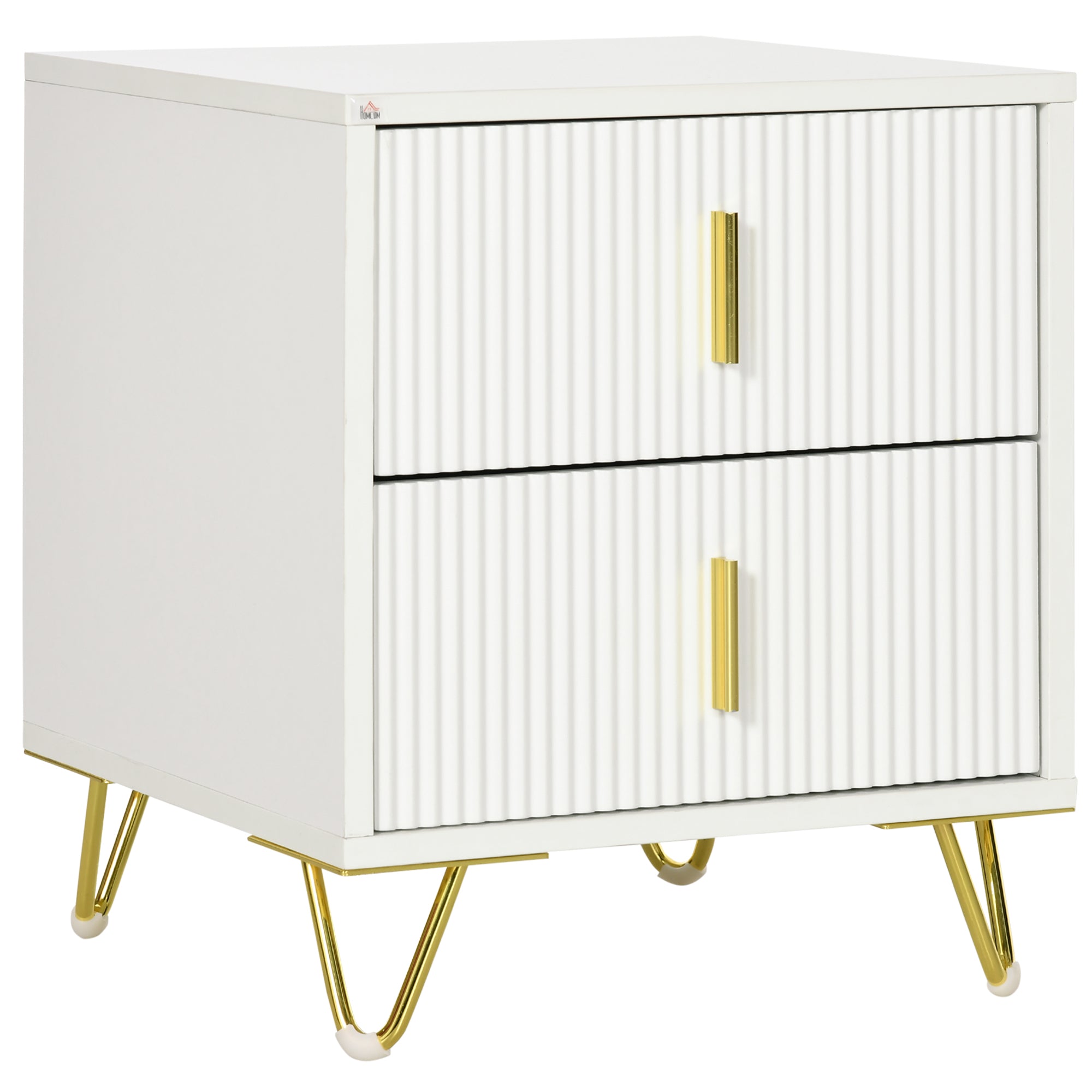 Nightstand, Bedside Table with 2 Drawers, Side End Table with Metal Legs for Living Room, Bedroom, White Bedside Tables White  at Gallery Canada