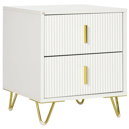 Nightstand, Bedside Table with 2 Drawers, Side End Table with Metal Legs for Living Room, Bedroom, White