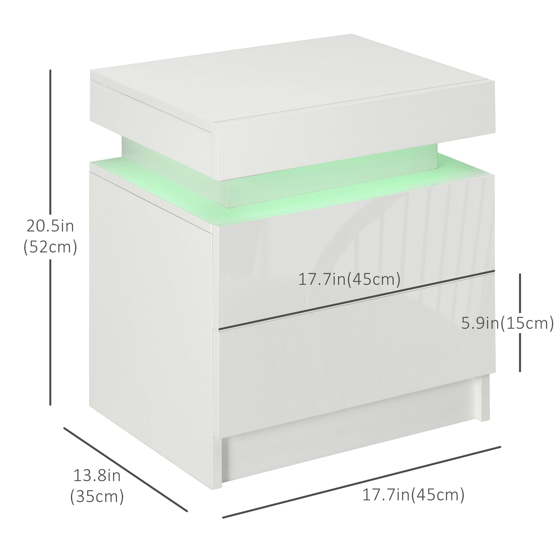 Nightstand, End Side Table with LED Lights, High Gloss Front Bedside Table with 2 Drawers, for Bedroom, Living Room Bedside Tables   at Gallery Canada