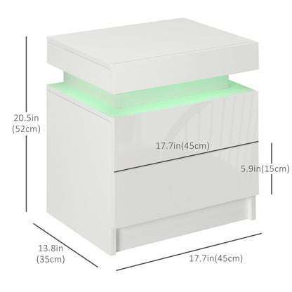 Nightstand, End Side Table with LED Lights, High Gloss Front Bedside Table with 2 Drawers, for Bedroom, Living Room Bedside Tables   at Gallery Canada