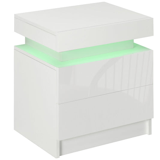 Nightstand, End Side Table with LED Lights, High Gloss Front Bedside Table with 2 Drawers, for Bedroom, Living Room Bedside Tables White  at Gallery Canada