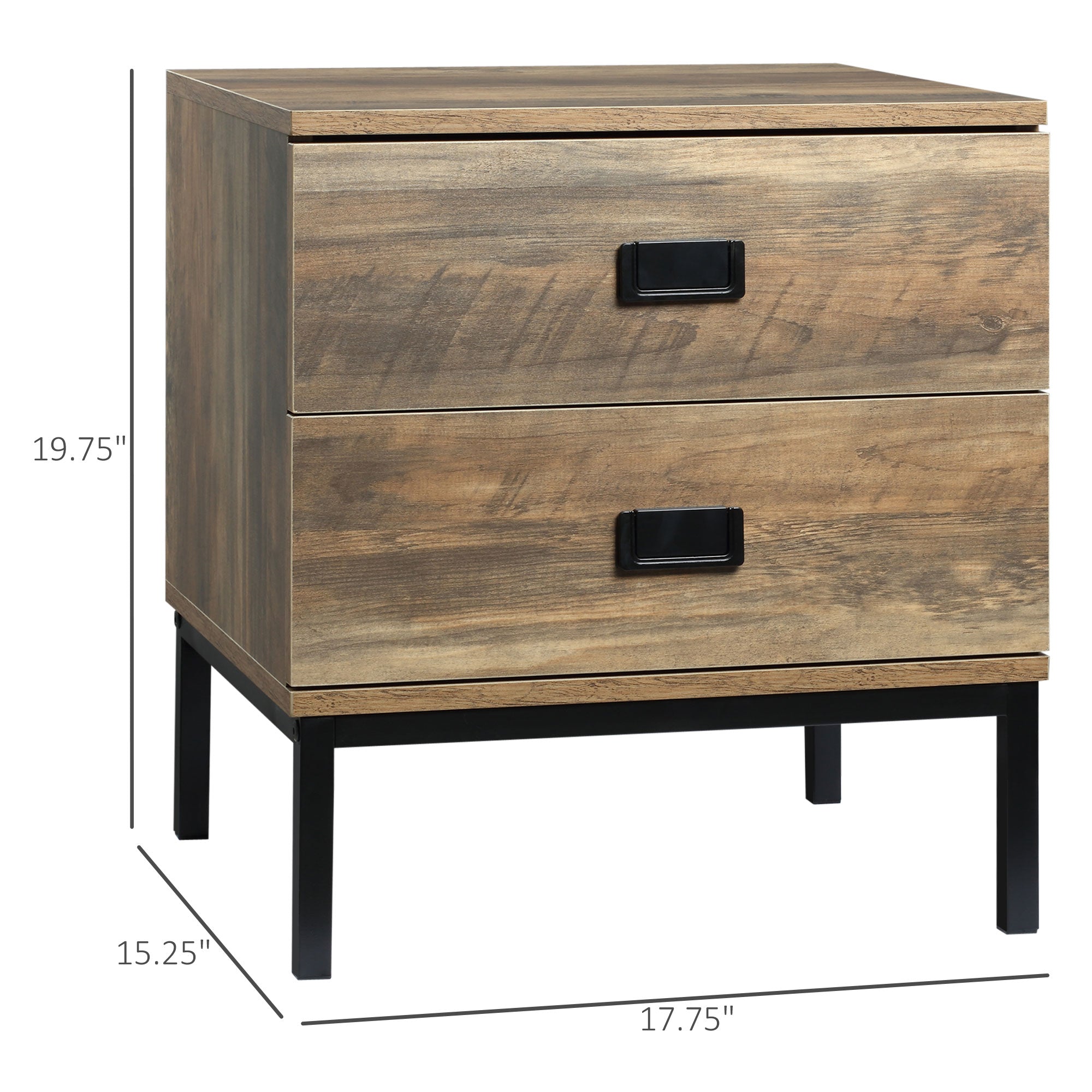 Nightstand with Storage, Retro Bedside Table, Side Table with 2 Drawers, Steel Frame for Bedroom, Coffee Bedside Tables   at Gallery Canada