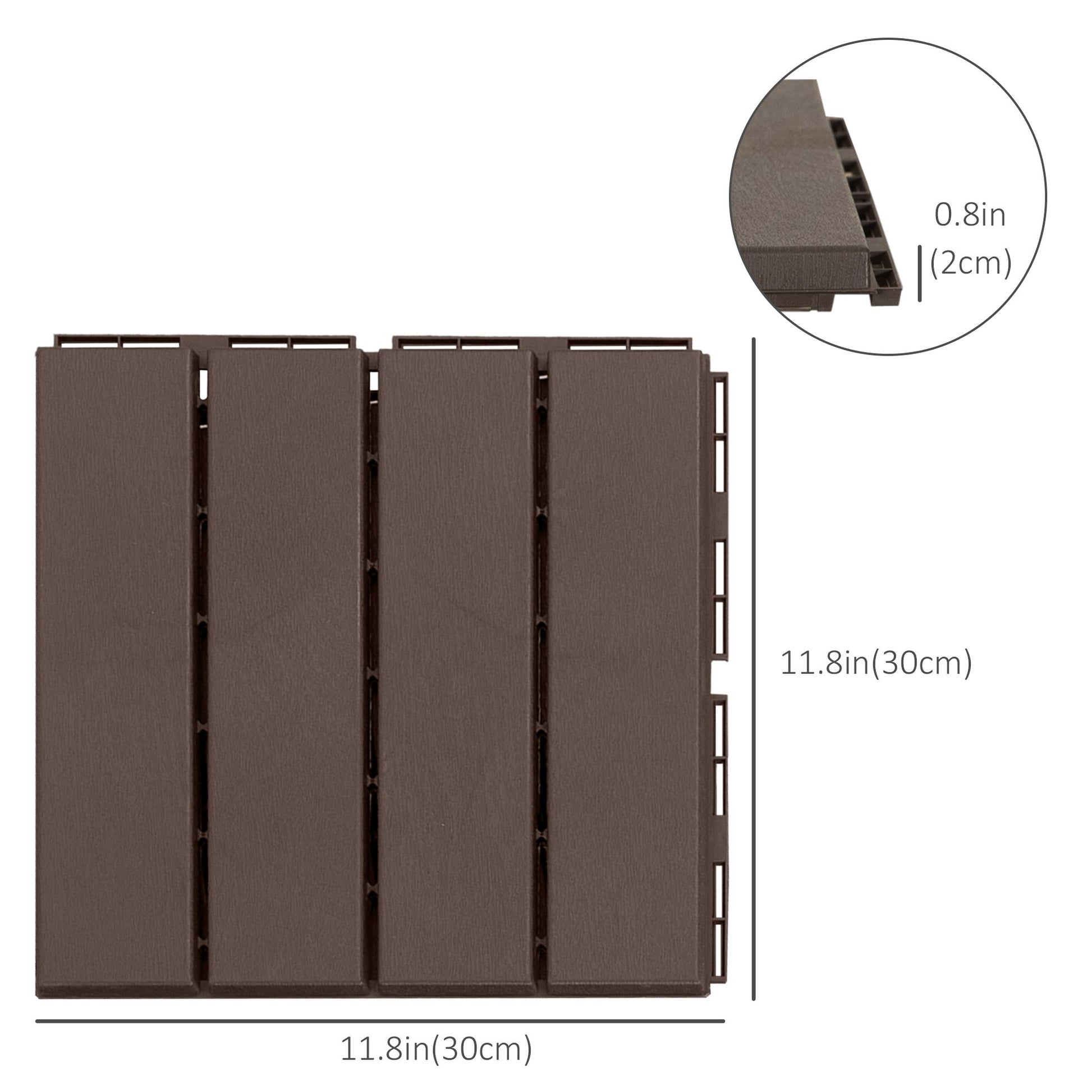 9 Pcs PP Interlocking Composite Deck Tile, 12" x 12" Outdoor Flooring Tiles for Indoor and Outdoor Use, Tools Free Assembly, Brown Deck Tiles   at Gallery Canada