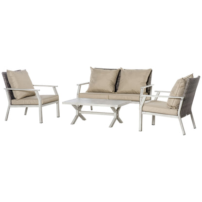 4 Pieces Patio Furniture Set with Cushions, Outdoor Wicker Conversation Sofa Sets, Aluminum Frame Sofa Sets for Backyard, Poolside, Garden, Beige Patio Furniture Sets   at Gallery Canada
