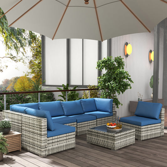 7pc Garden Wicker Sectional Set w/ Tea Table Patio Rattan Lounge Sofa Outdoor Deck Furniture Blue - Gallery Canada
