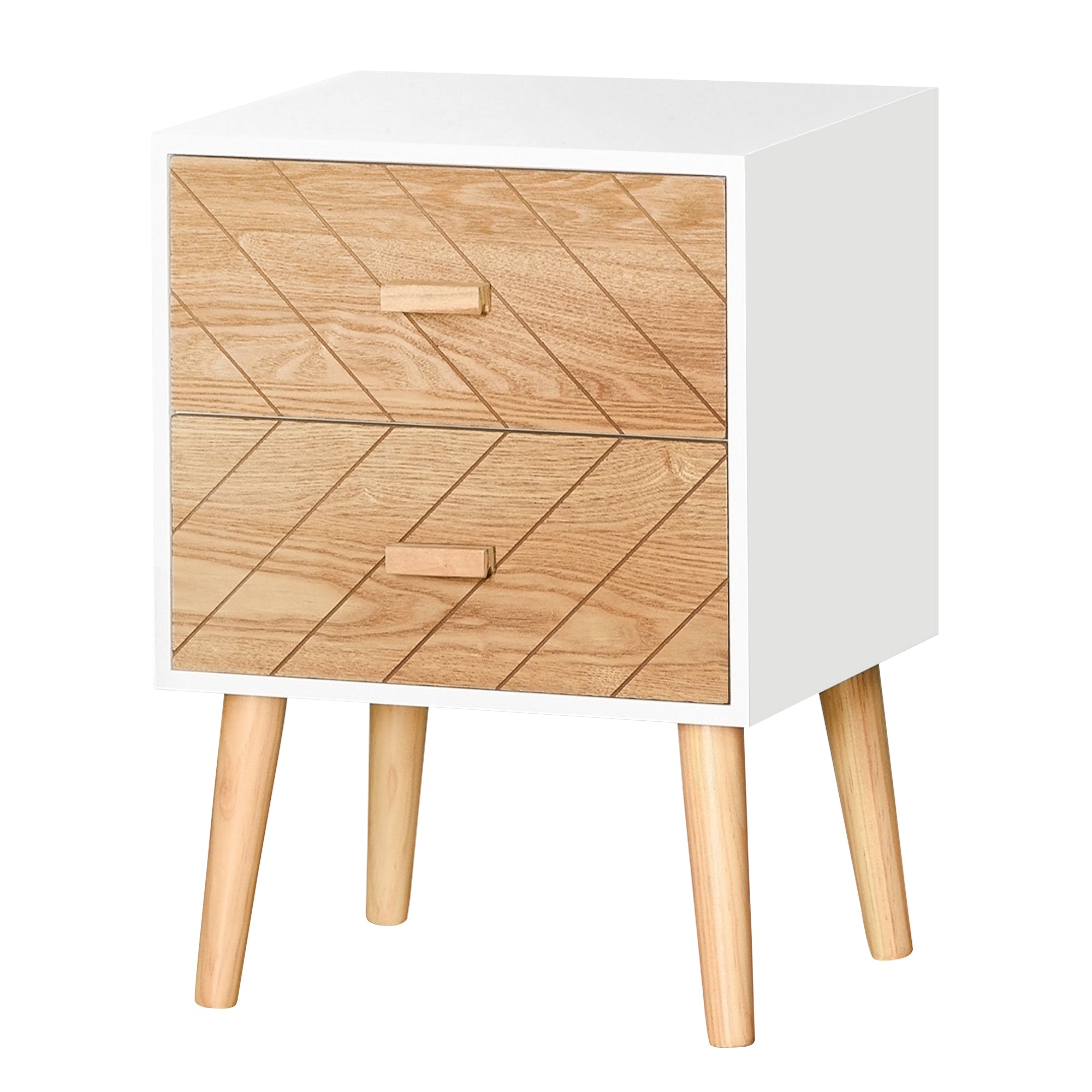 Nordic Bedside Table, Side End Table with 2 Drawers for Bedroom, 15.7