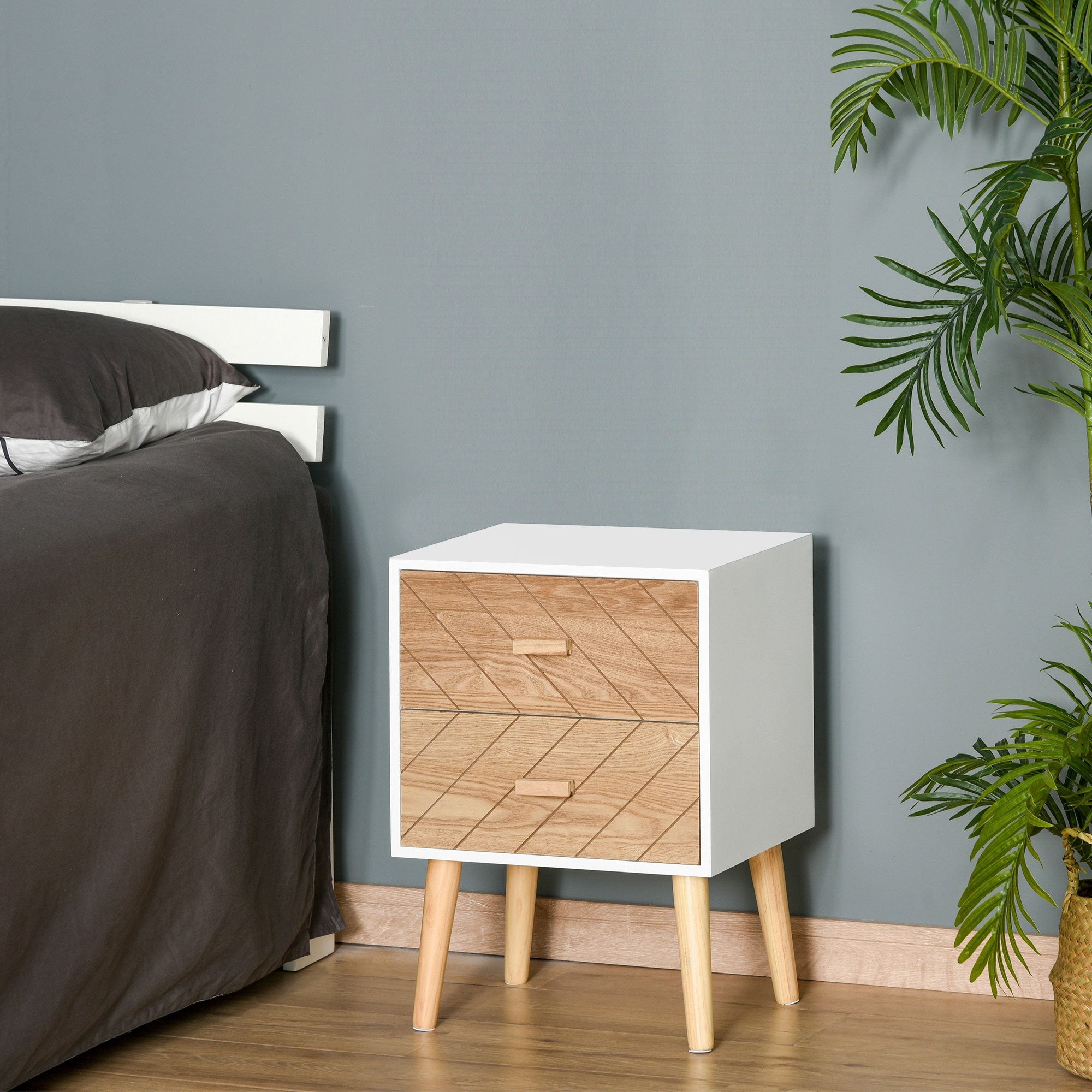 Nordic Bedside Table, Side End Table with 2 Drawers for Bedroom, 15.7