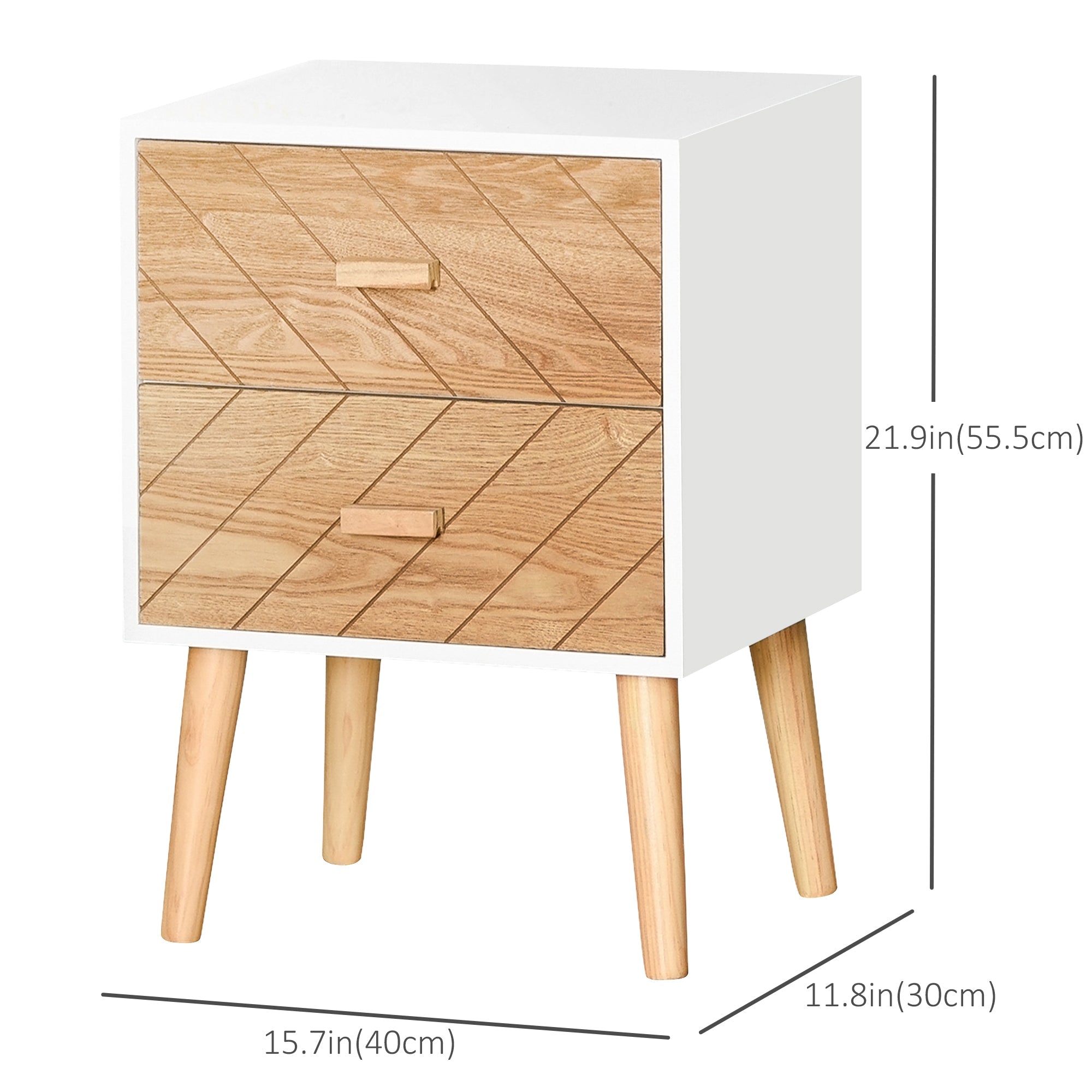 Nordic Bedside Table, Side End Table with 2 Drawers for Bedroom, 15.7