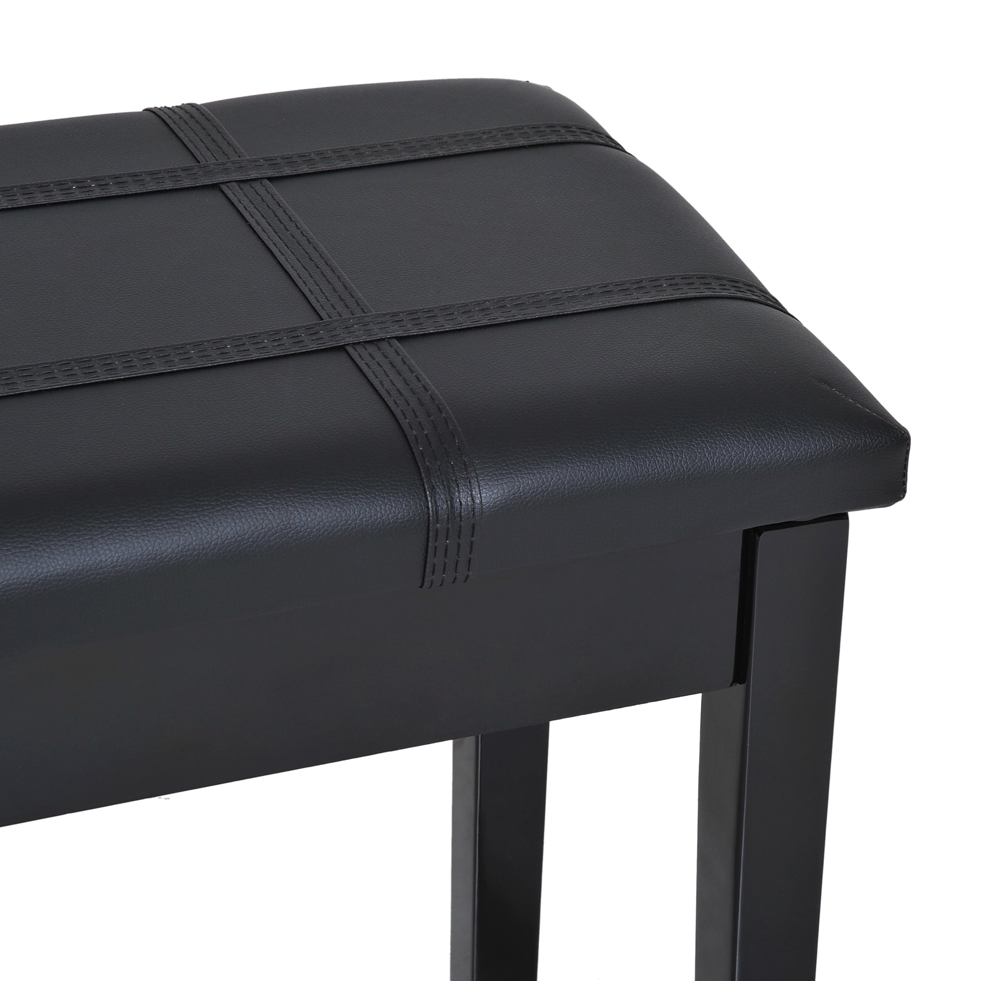 Duet Piano Storage Bench Two Person Professional Padded Keyboard Seat Birchwood with Traditional PU Leather Lift Top Black Piano Benches   at Gallery Canada