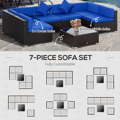 7 Pieces Outdoor Rattan Furniture Set, Patio Wicker Sectional Conversation Sofa Set, Blue Patio Furniture Sets   at Gallery Canada