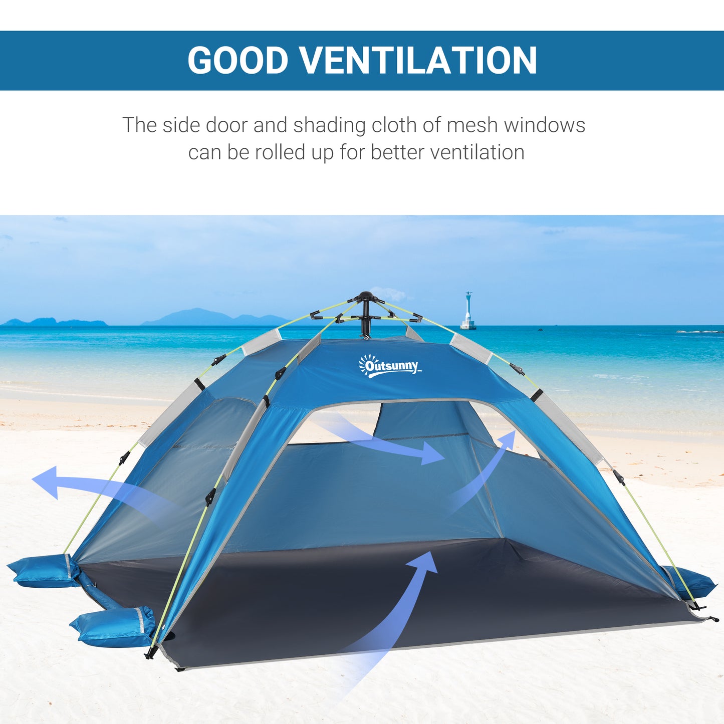 Pop Up Beach Tent for 1-2 Person, Partable Instant Sun Shelter with 2 Mesh Windows, 2 Doors, Carrying Bag, Sky Blue Camping Tents   at Gallery Canada