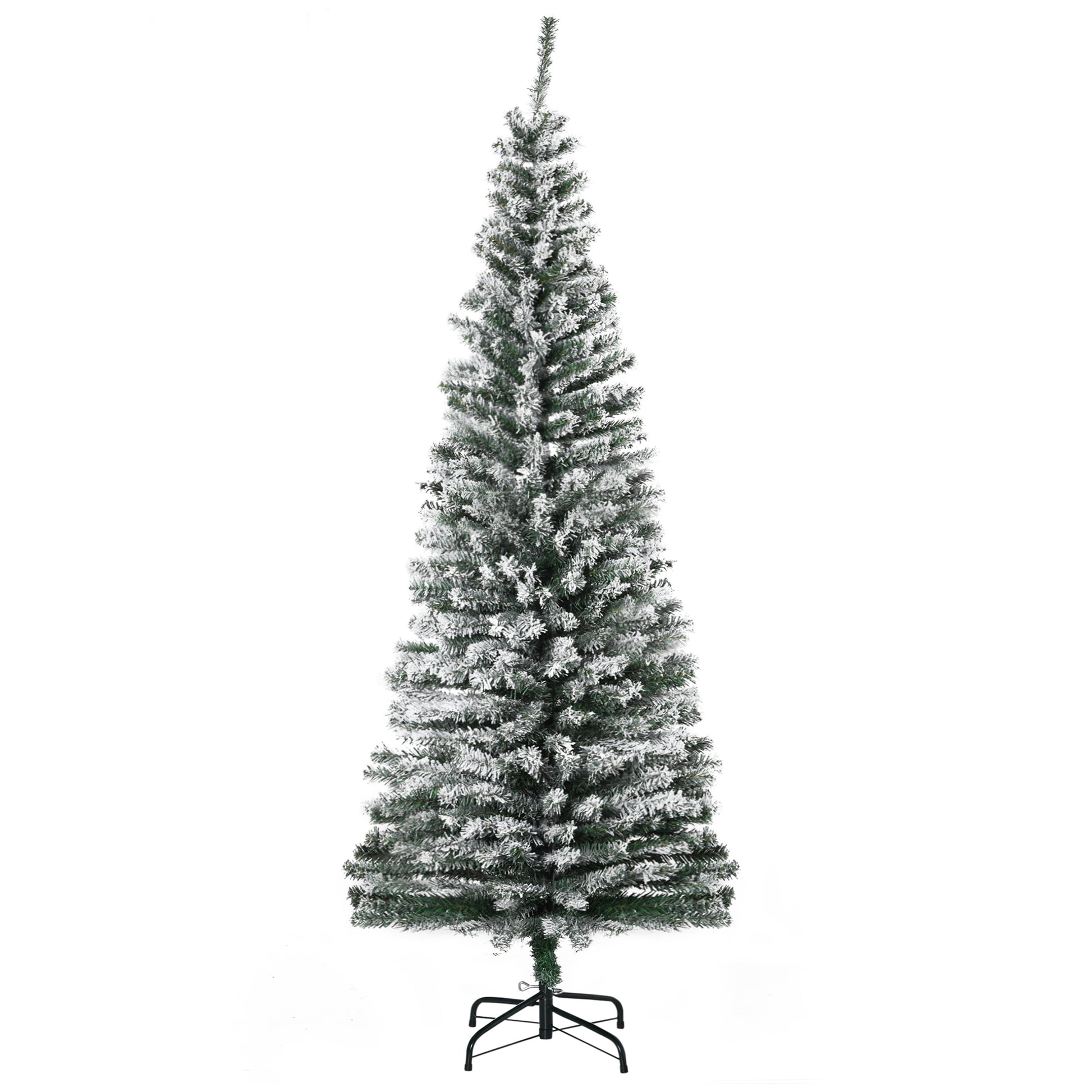 6ft Snow Flocked Pencil Christmas Tree Artificial Slim Xmas Tree with Realistic Branch Tips Folding Metal Stand Pencil Christmas Trees Green  at Gallery Canada