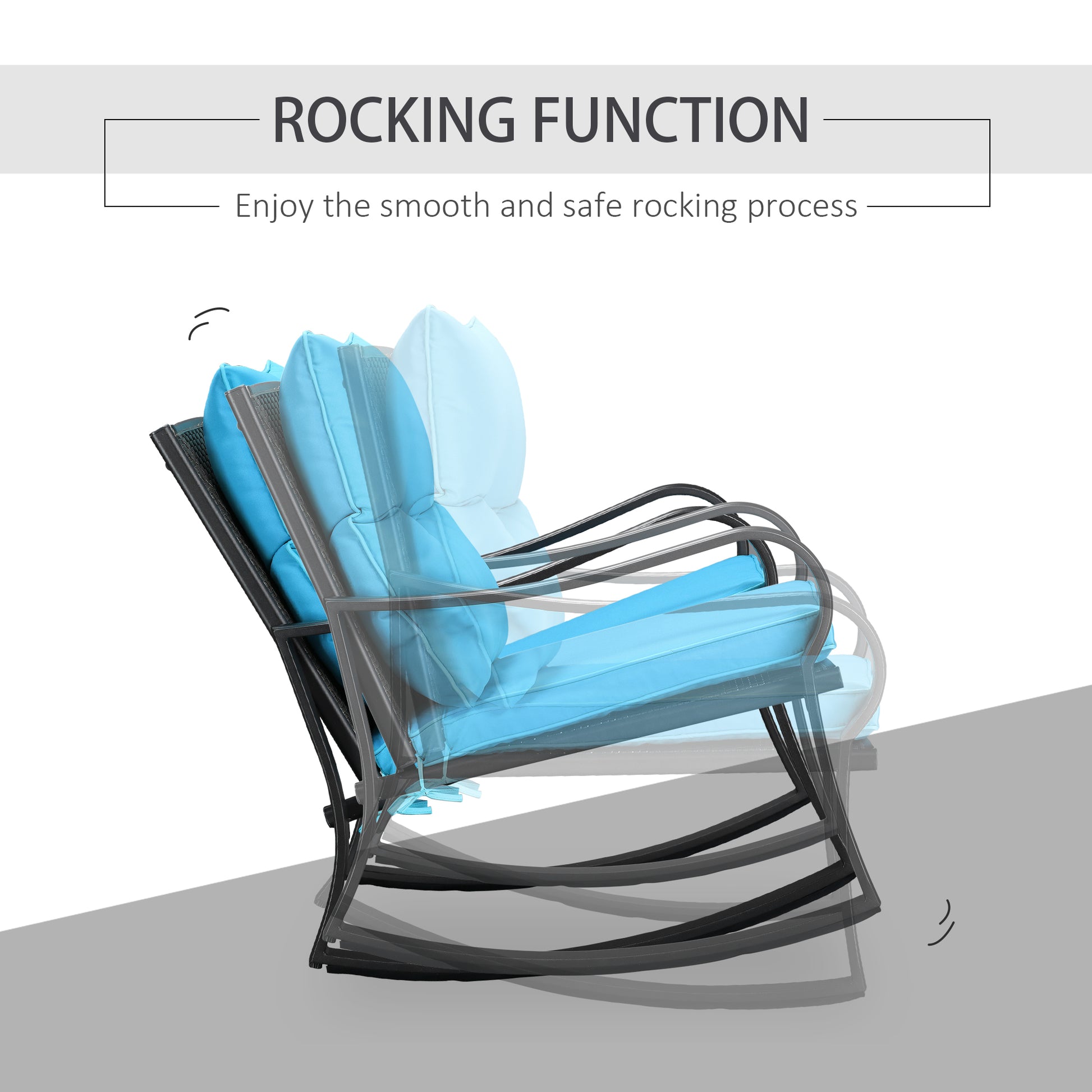 Outdoor PE Rattan Rocking Chair Set with Cushions and Table, Blue Outdoor Rocking Chairs   at Gallery Canada