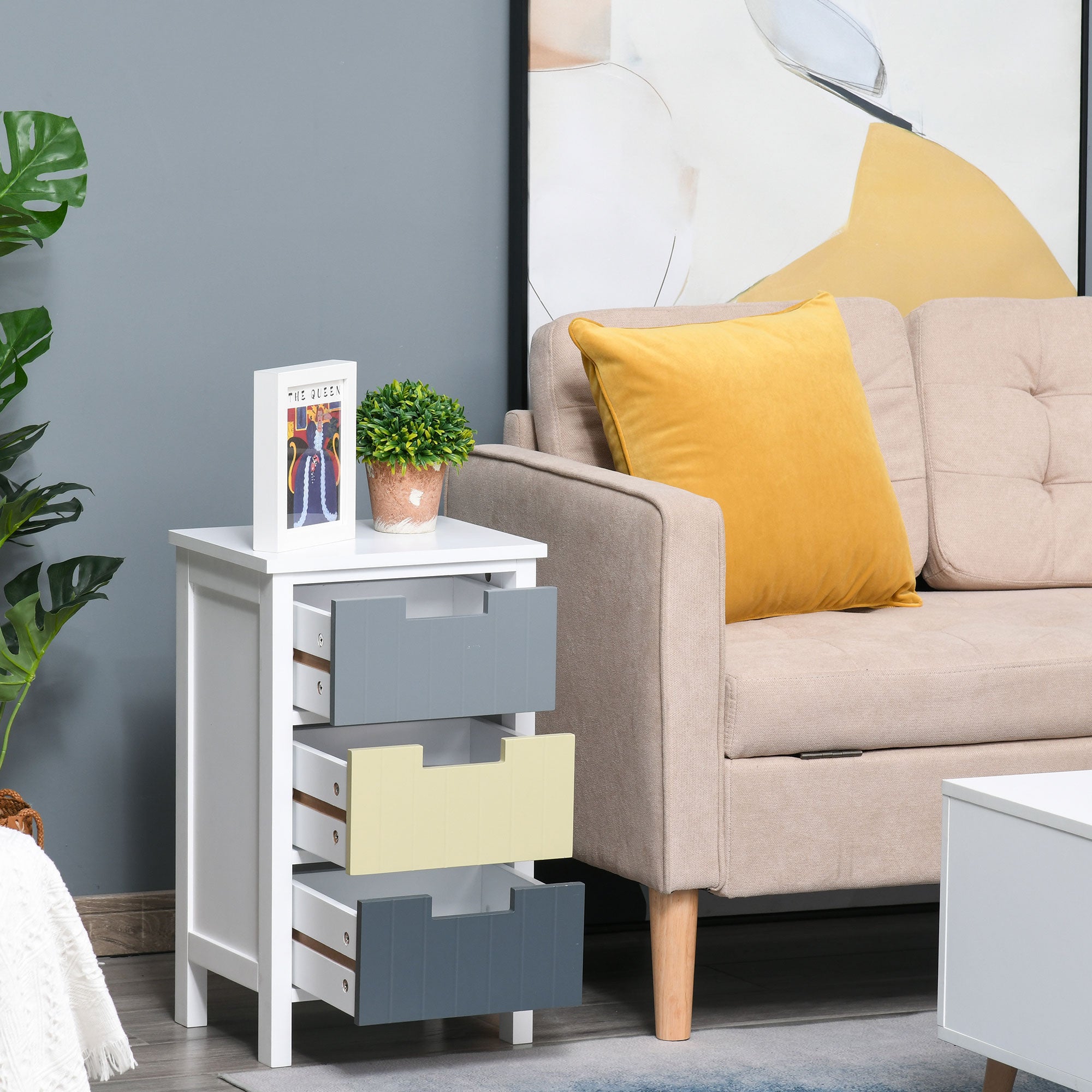 Bedside Table with 3 Drawers, Tall Nightstand for Bedroom, Modern Side Table with Storage, Multi-Colour Storage Cabinets   at Gallery Canada