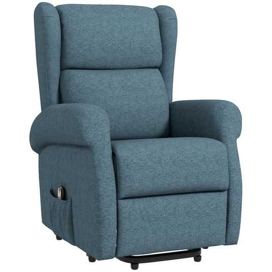 Wingback Lift Chair for Elderly, Power Chair Recliner with Footrest, Remote Control, Side Pockets, Blue Electric Power Lift Chairs Blue  at Gallery Canada