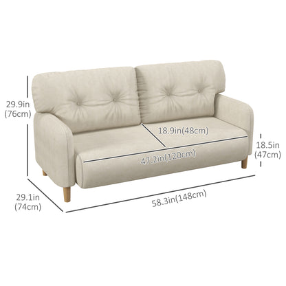 58" 2 Seat Sofa, Modern Love Seats Furniture, Upholstered 2 Seater Couch, Solid Wood Frame, Beige 2-Seater Sofas   at Gallery Canada