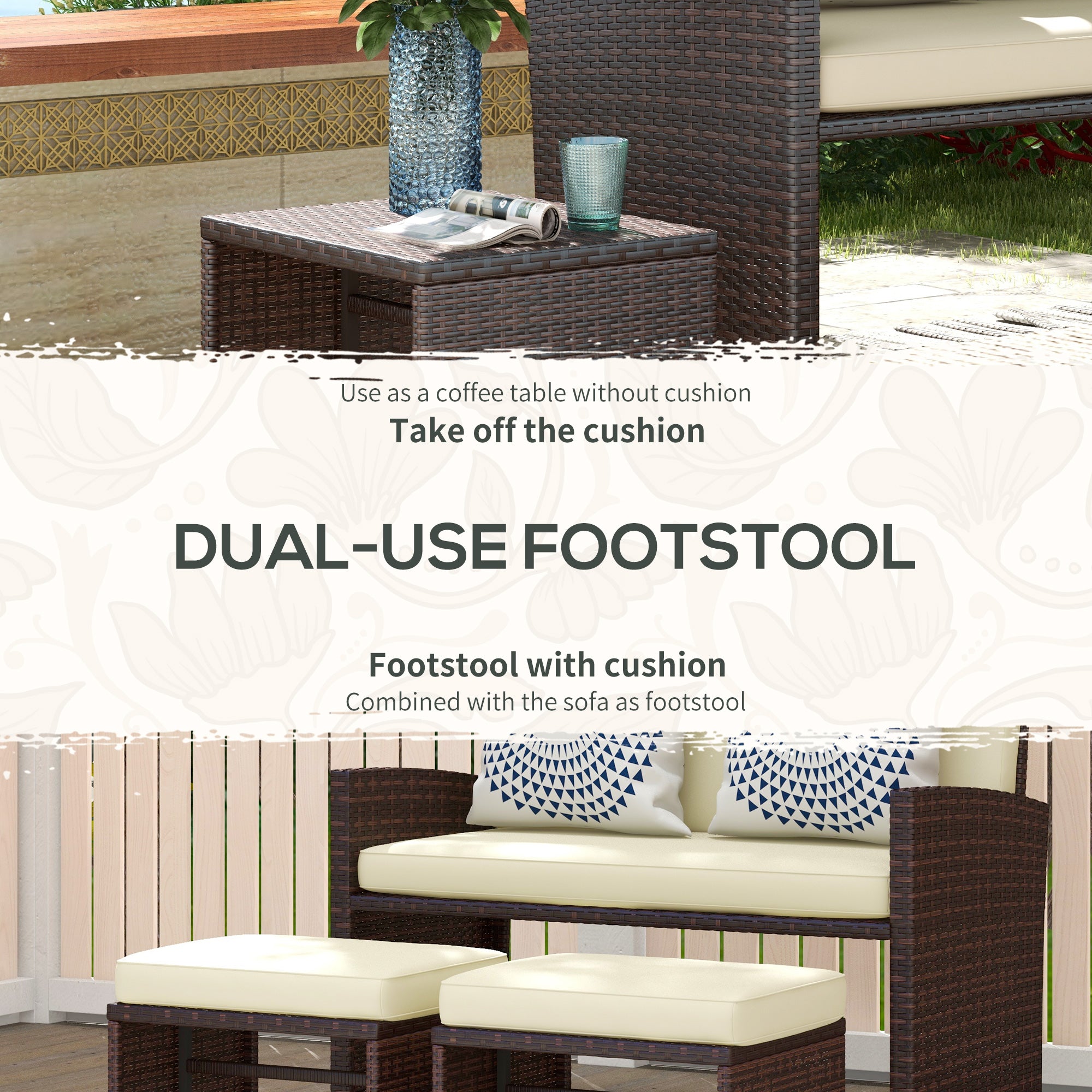 3-Piece PE Rattan Patio Furniture Set with Cushions and Footstools, Beige Patio Furniture Sets   at Gallery Canada