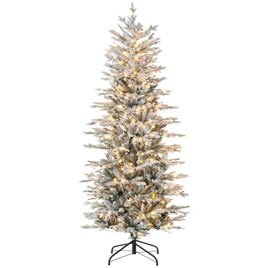 6' Pre Lit Artificial Flocked Christmas Trees, with Snow Branches, Warm Yellow Clear Lights, Auto Open, Extra Bulb Pre Lit Christmas Trees Green  at Gallery Canada