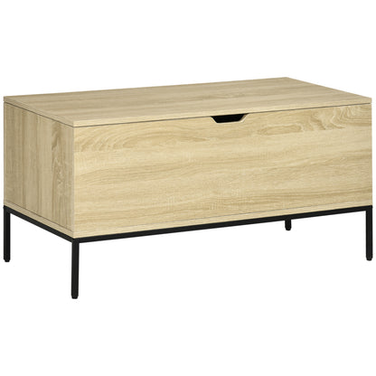 Lift Top Storage Bench with Safety Hinges, Steel Legs, 35.4x17.7x17.7 Inches, Natural Storage Ottomans & Benches Natural  at Gallery Canada