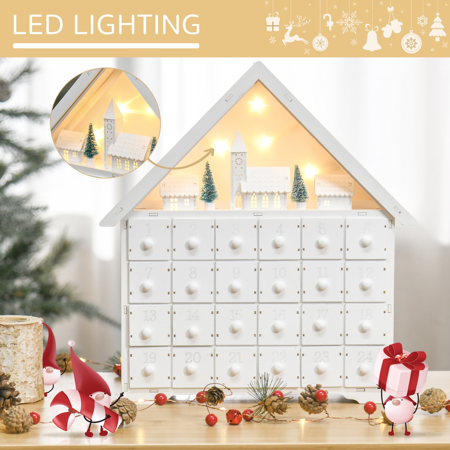 Wooden Christmas Advent Calendar, 2023 Light Up advent calendar White Christmas Advent Calendars   at Gallery Canada