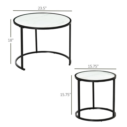 Round Nesting Coffee Table Set of 2, Stacking Modern Accent Tables with Faux Marble Tabletop and Metal Frame for Living Room, White Coffee Tables   at Gallery Canada