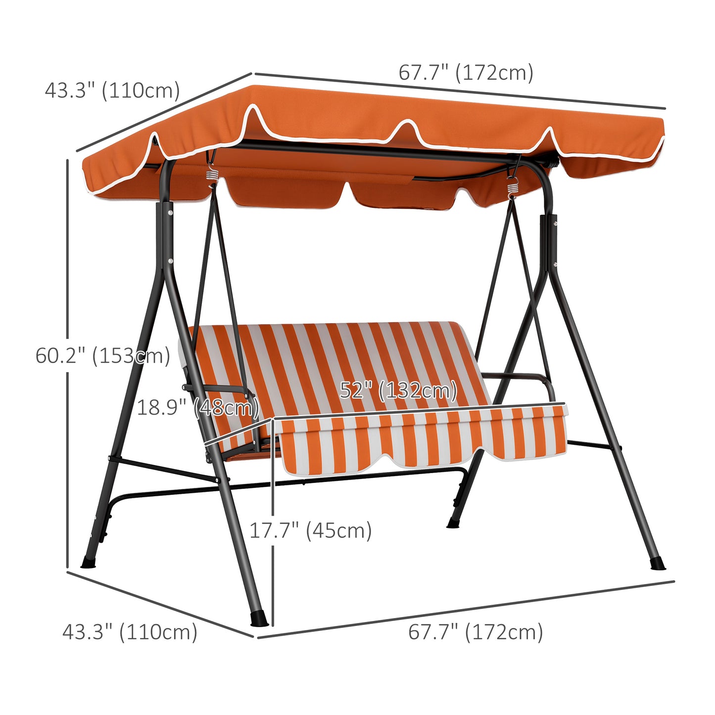 3-Seater Outdoor Porch Swing with Adjustable Canopy, Patio Swing Chair for Garden, Poolside, Backyard, Orange Patio Swings with Stand   at Gallery Canada