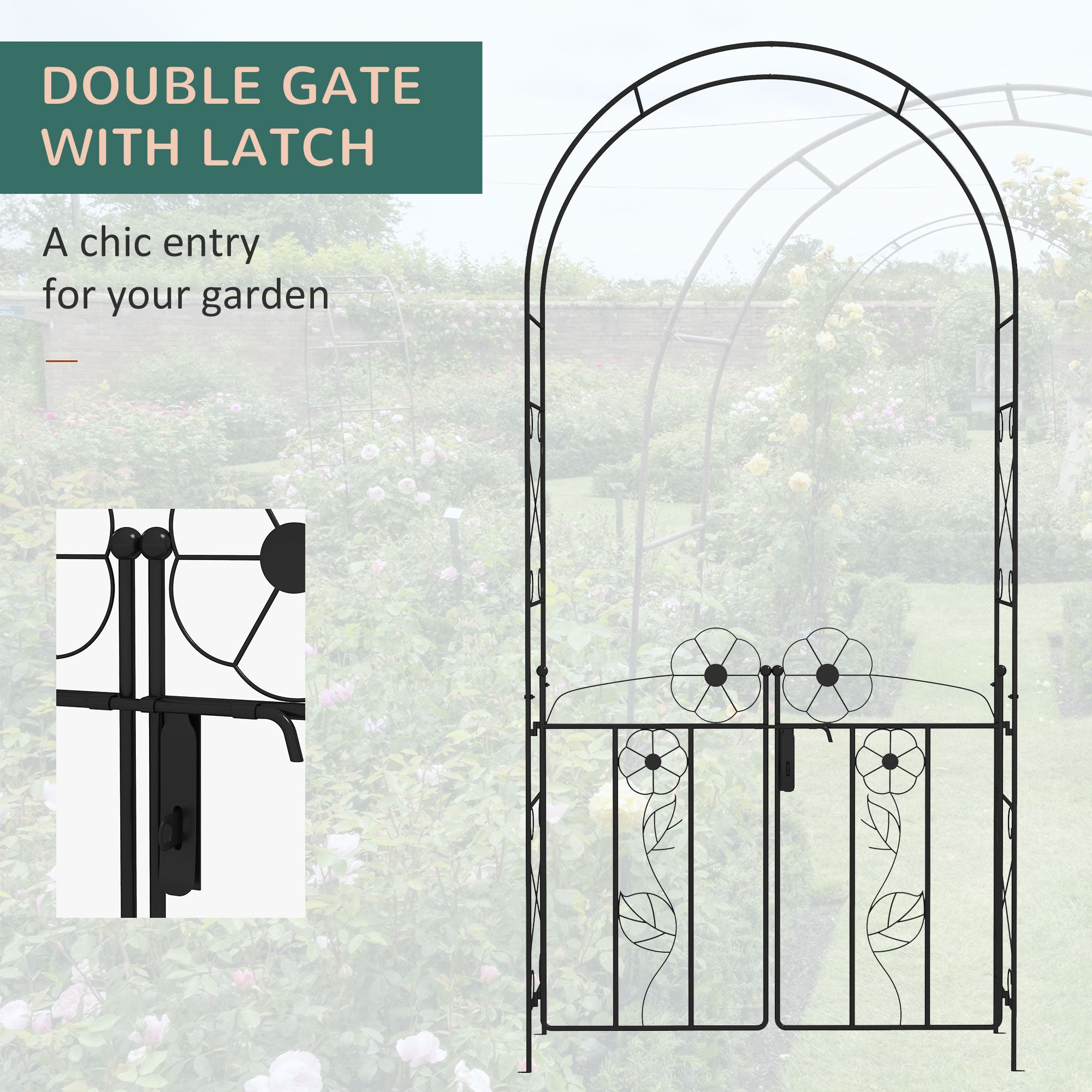 7.5FT Metal Garden Arbor with Double Gate, Arch Trellis for Climbing Vine Plants, Outdoor Wedding, Decoration, Black Garden Arches   at Gallery Canada