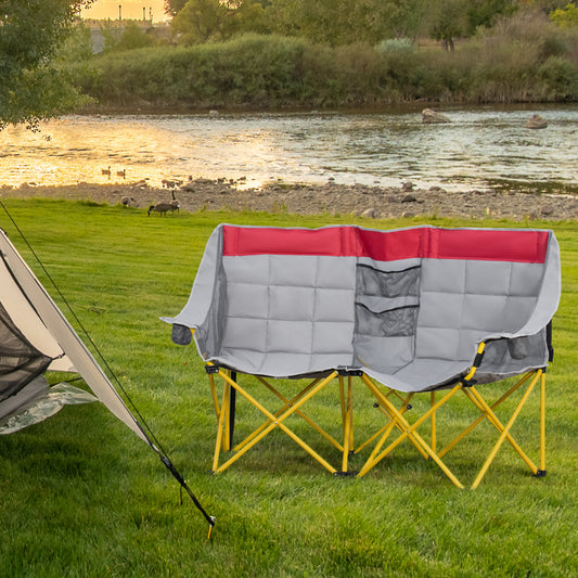 Compact Double Seat Camping Chair with Storage Pocket & Cup Holder, Red Picnic Tables & Camping Chairs Multi Colour  at Gallery Canada