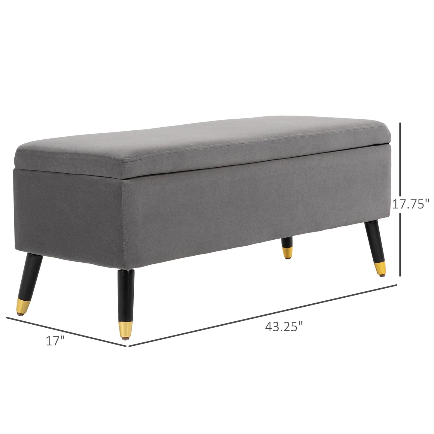 Ottoman Bench with Storage, Fabric Footrest Shoe Bench with Hinged Lid, Lift Top Bed Bench for Entryway Living Room, Charcoal Grey Storage Ottomans & Benches   at Gallery Canada