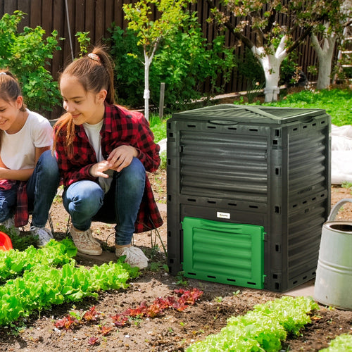 Outdoor Compost Bin Garden Container, Fast Creation of Fertile Soil Aerating Compost Box, 80 Gallon, Green