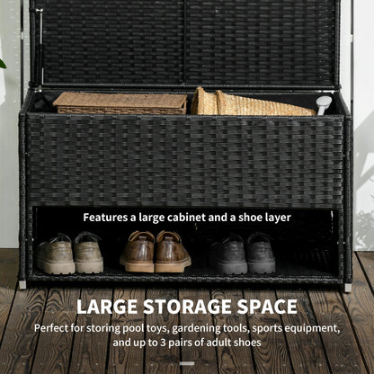 Outdoor Deck Box, 81 Gallon Storage Box Cabinet, Waterproof PE Rattan Wicker w/ Shoe Layer &; Inner Liner, Black - Gallery Canada