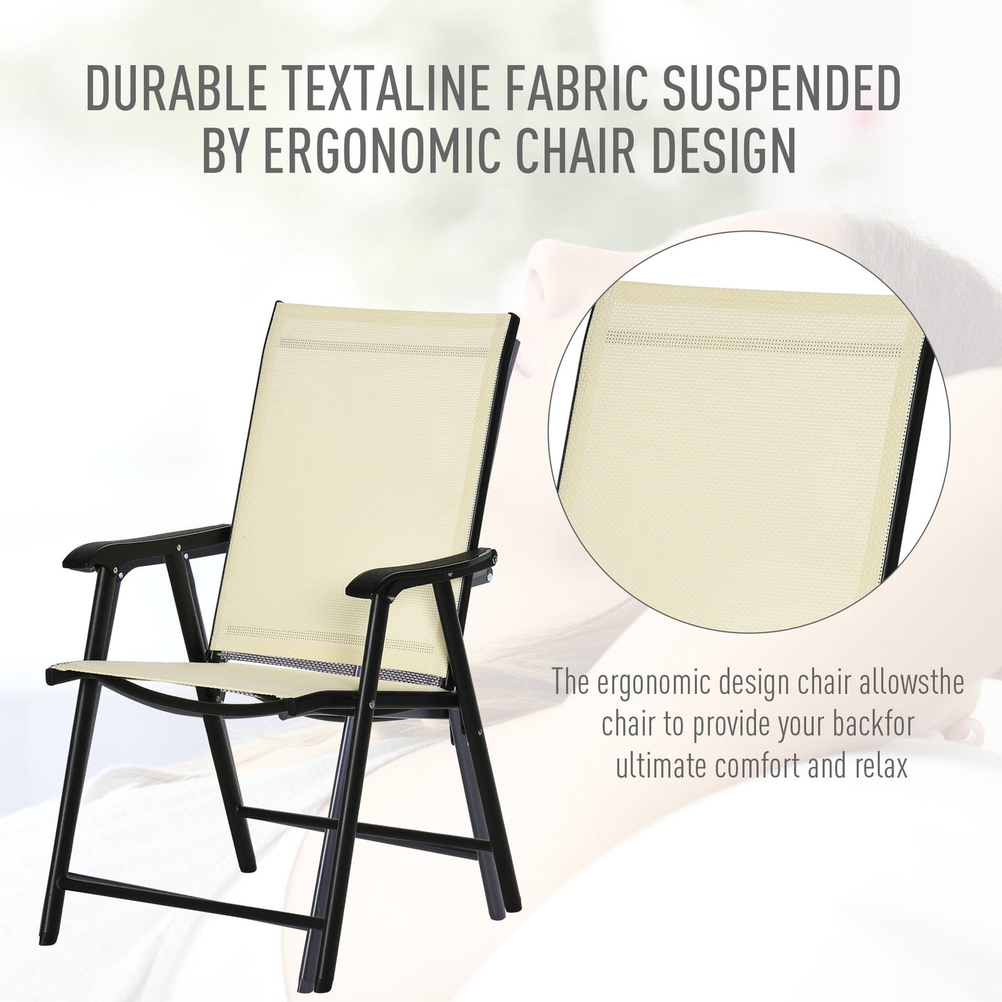 Outdoor Dining Chairs Set of 2, Folding Patio Dining Set with Texteline and Steel Frame for Park Convenient Seat Patio Chairs   at Gallery Canada