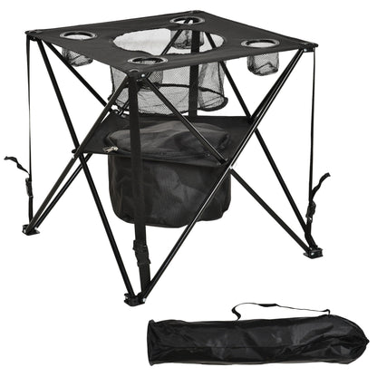 Outdoor Folding Camping Table, 22" Portable Picnic Table w/ Cooler, Holders, Carry Bag for Travel Hiking Fishing Beach Picnic Tables & Camping Chairs Black  at Gallery Canada