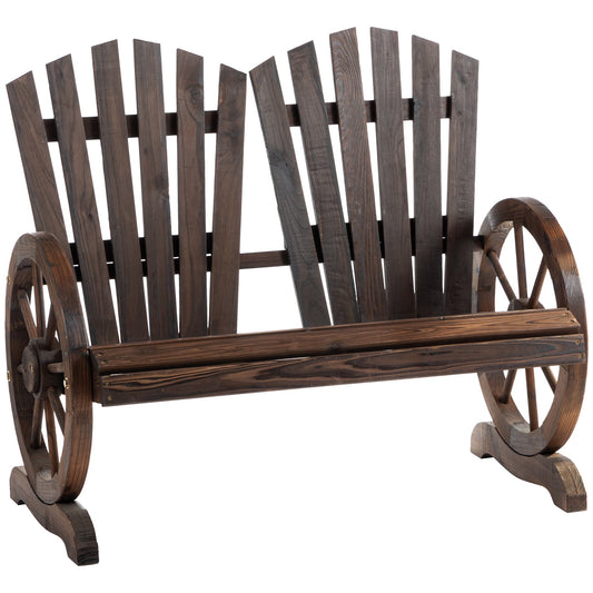 Outdoor Garden Bench, 2- Seat Patio Wooden Bench with Wheel-Shaped Armrests for Yard, Carbonized color - Gallery Canada