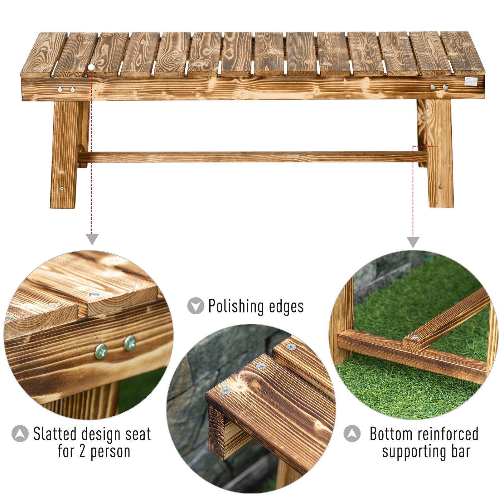 Outdoor Garden Bench, Backless Patio Fir Wood Stool, Armless Loveseat, 43.25