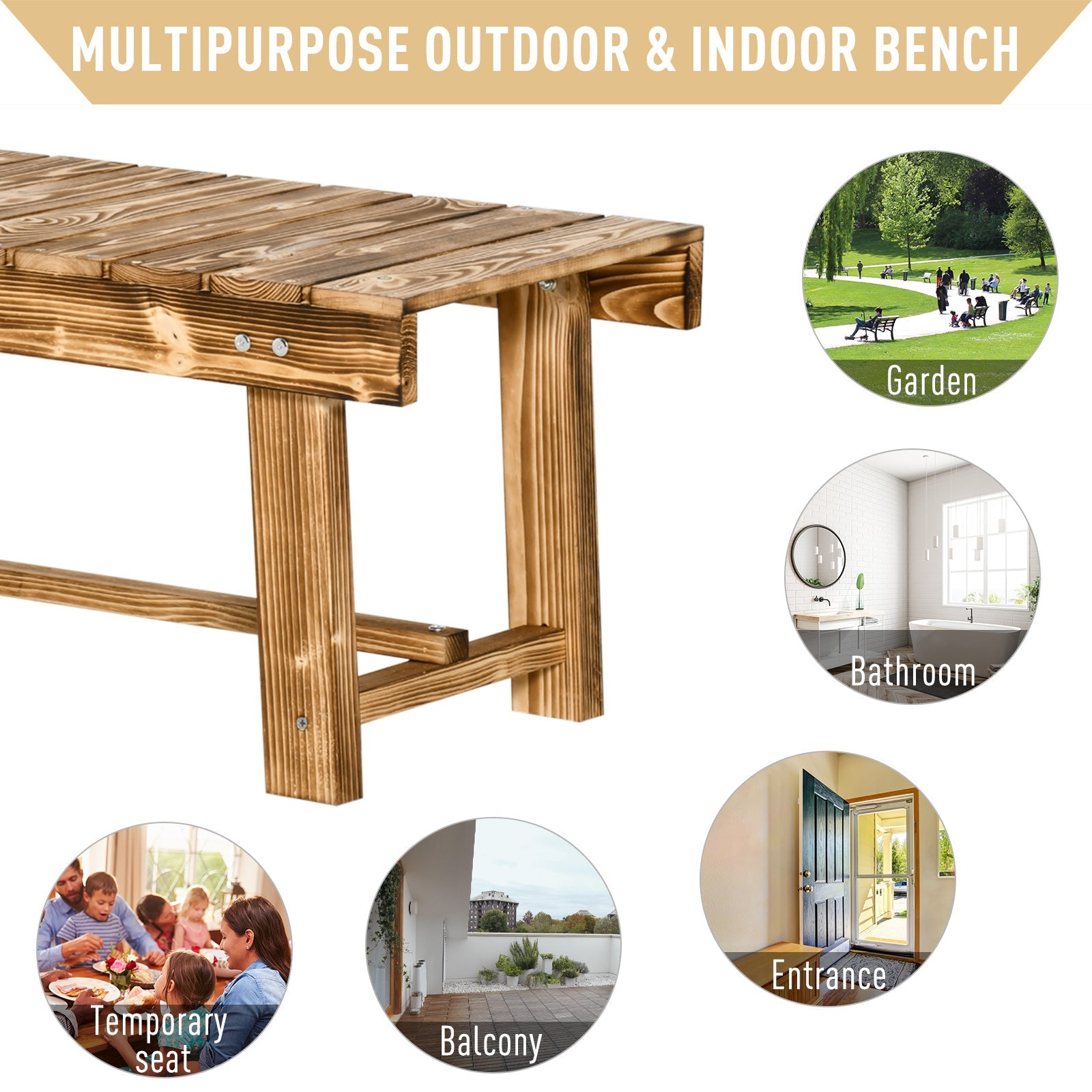 Outdoor Garden Bench, Backless Patio Fir Wood Stool, Armless Loveseat, 43.25