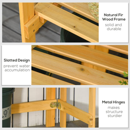 Outdoor Garden Potting Bench Table Foldable Work Bench w/ Open Shelf Metal Tabletop Natural Wood Frame 33.5"x17.25"x35" Yellow Potting Benches & Tables   at Gallery Canada