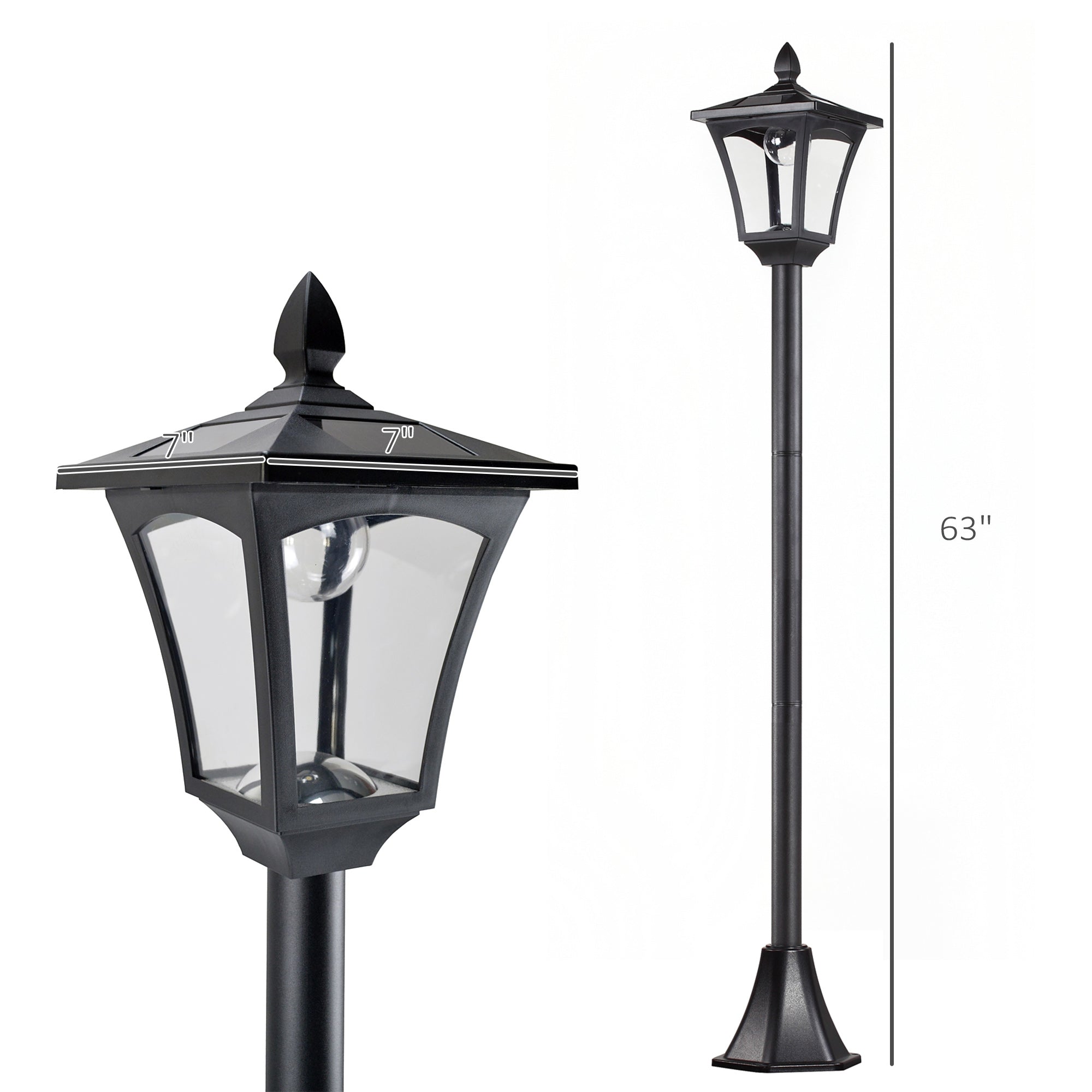 Outdoor Garden Solar Post Lamp, Light Sensor Dimmable LED Lantern Bollard Pathway 63