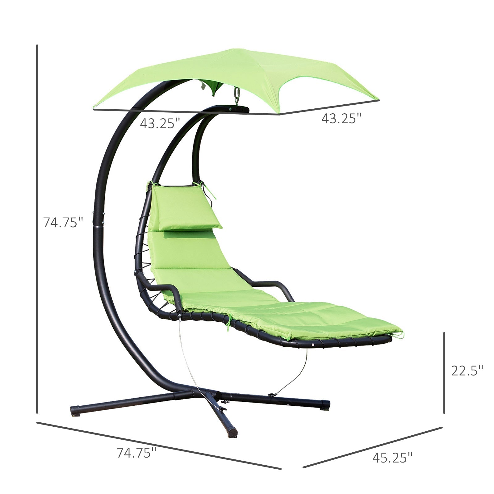 Floating Chaise Lounge Chair with Stand, Canopy, Cushion, Green Hammock Seat Patio Swings with Stand   at Gallery Canada