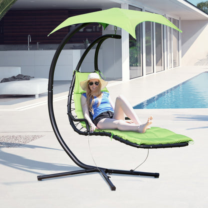 Floating Chaise Lounge Chair with Stand, Canopy, Cushion, Green Hammock Seat Patio Swings with Stand   at Gallery Canada