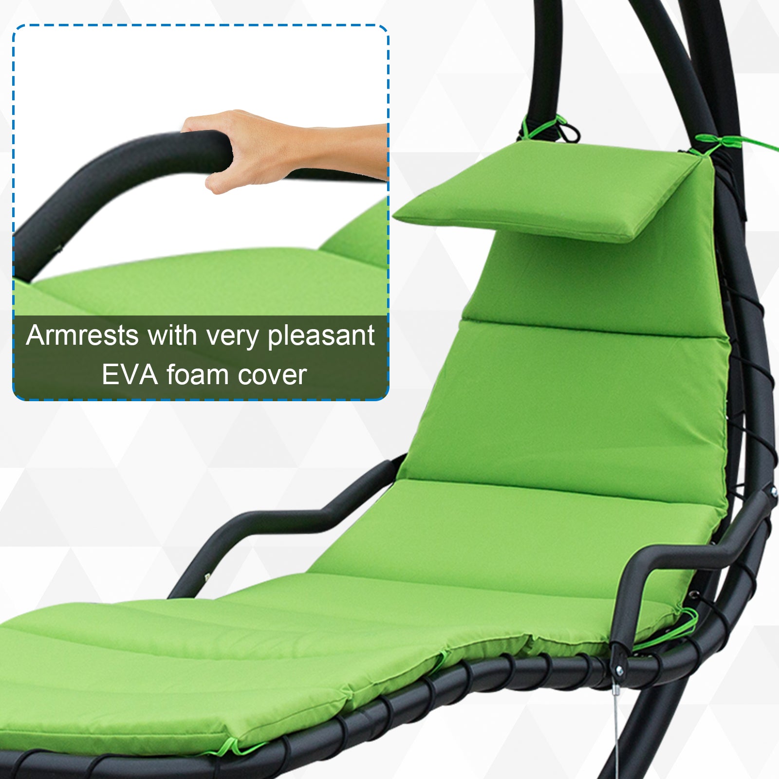 Floating Chaise Lounge Chair with Stand, Canopy, Cushion, Green Hammock Seat Patio Swings with Stand   at Gallery Canada