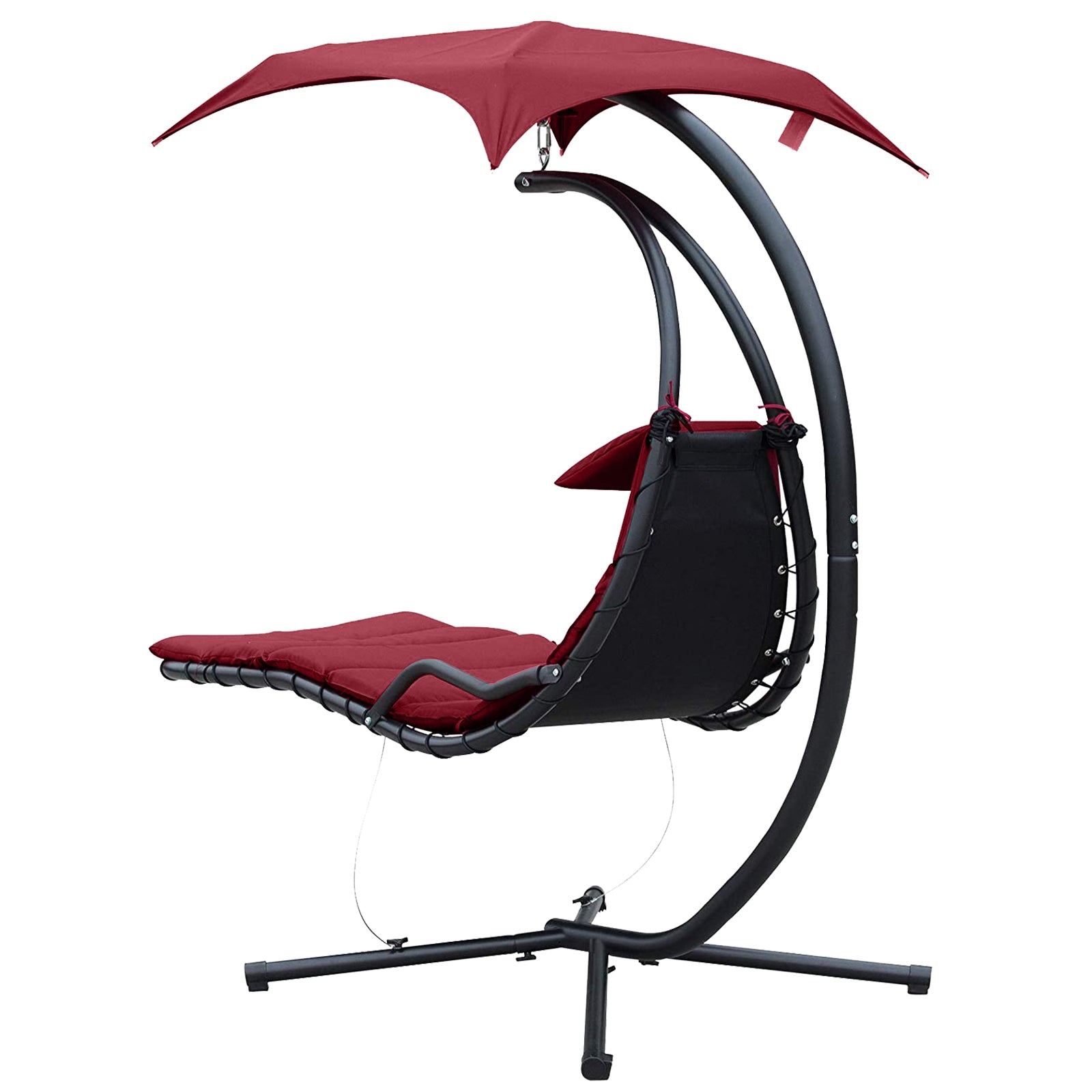 Floating Chaise Lounge Hammock Chair with Stand and Canopy, Wine Red Patio Swings with Stand   at Gallery Canada