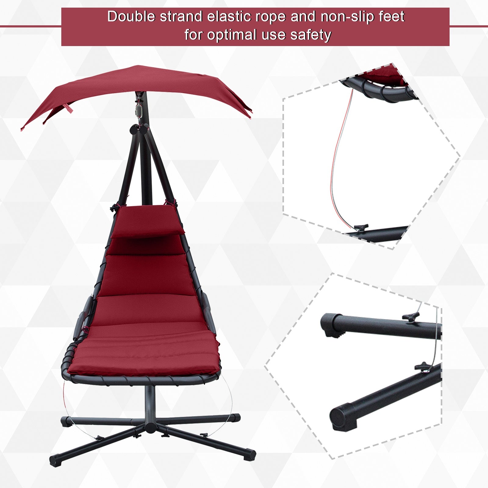 Floating Chaise Lounge Hammock Chair with Stand and Canopy, Wine Red Patio Swings with Stand   at Gallery Canada